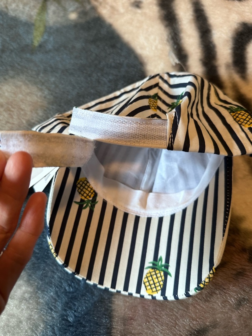 August Hat Co. Striped Pineapple Baseball Cap Navy White Yellow Summer Sun Hat - Picture 4 of 9
